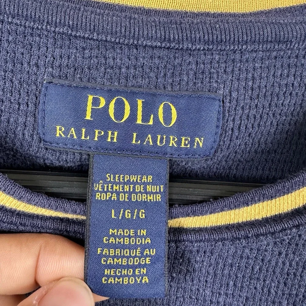 Polo Ralph Lauren Mens LARGE Waffle Knit Thermal Pajama Shirt Top